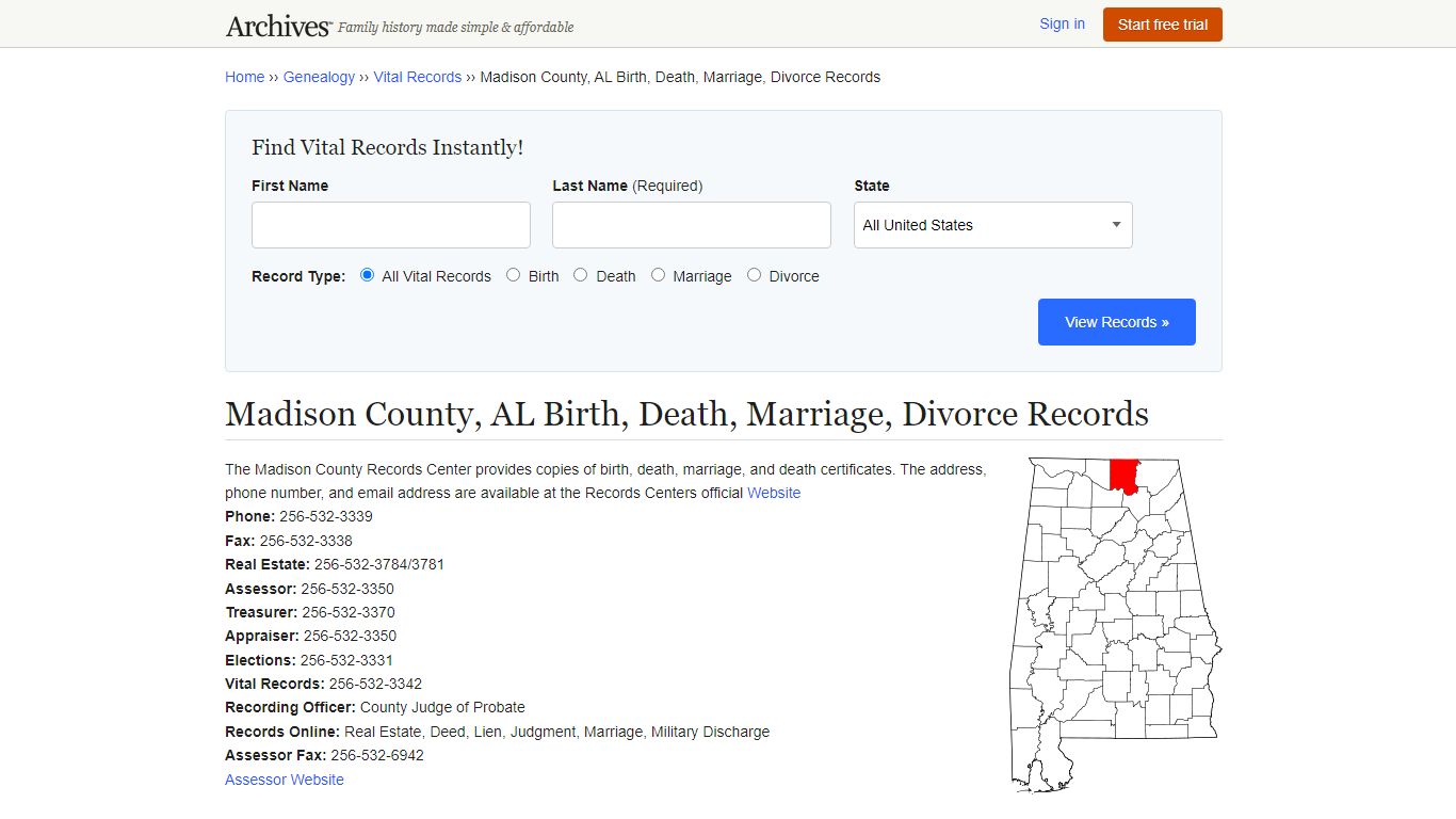 Madison County, AL Birth, Death, Marriage, Divorce Records - Archives.com